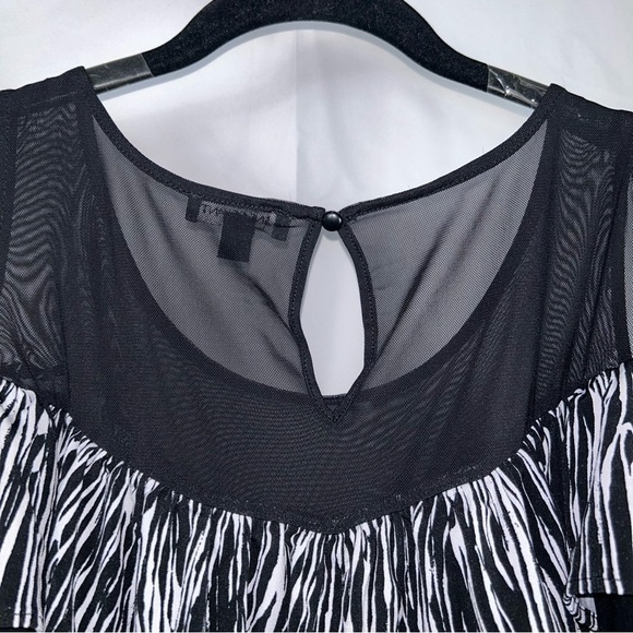 Lane Bryant Top Off the Shoulder Mesh Zebra Print Striped Ruffled Stretch Top - Picture 5 of 12